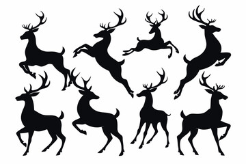 Deer silhouette vector set, Collection of reindeer silhouette isolated on white background. vector illustration
 
