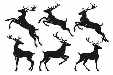 Deer silhouette vector set, Collection of reindeer silhouette isolated on white background. vector illustration
 
