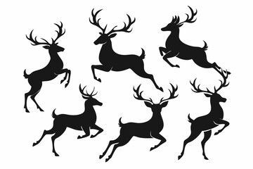 Deer silhouette vector set, Collection of reindeer silhouette isolated on white background. vector illustration
 

