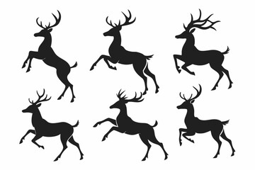 Deer silhouette vector set, Collection of reindeer silhouette isolated on white background. vector illustration
 
