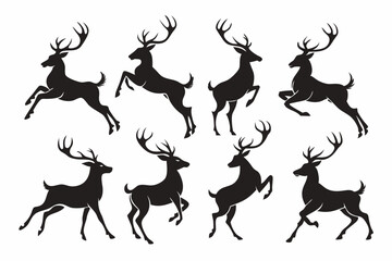 Deer silhouette vector set, Collection of reindeer silhouette isolated on white background. vector illustration
 
