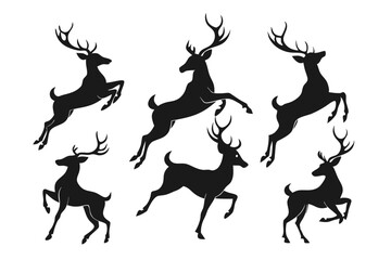 Deer silhouette vector set, Collection of reindeer silhouette isolated on white background. vector illustration
 
