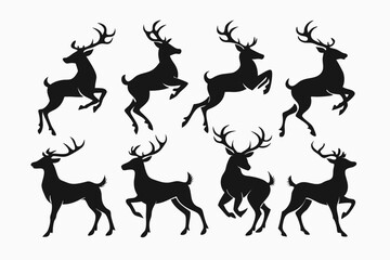 Deer silhouette vector set, Collection of reindeer silhouette isolated on white background. vector illustration
 
