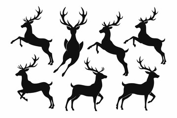 Deer silhouette vector set, Collection of reindeer silhouette isolated on white background. vector illustration
 
