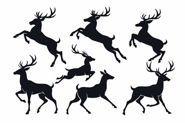 Deer silhouette vector set, Collection of reindeer silhouette isolated on white background. vector illustration
 
