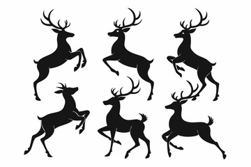 Deer silhouettes set vector illustration, black deer silhouette icon bundle

