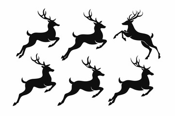 Deer silhouettes set vector illustration, black deer silhouette icon bundle

