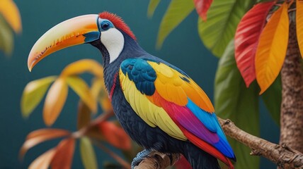 Obraz premium Multi colored toucan perched on branch generative AI 