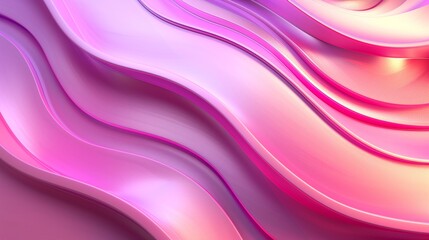 Smooth pink metallic waves flowing and creating reflections on abstract background