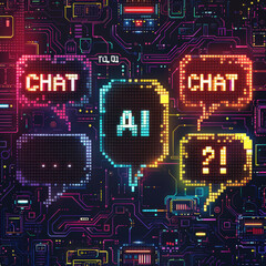 Tech-Themed AI and Chat Interface at Night 