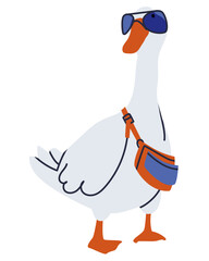 Bird with glasses. White duck with a handbag. A fashionable goose in glasses is standing with a bag. Flat vector illustration, eps10 © eto100ya
