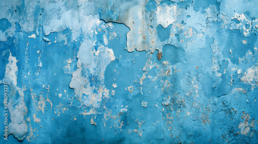 Poster old cracked weathered plaster wall with blue plaster close up texture. empty copy space wall close u