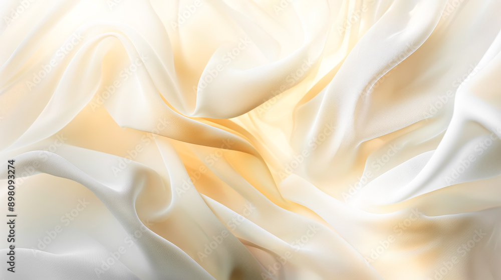Poster White and yellow bright abstract wavy glossy background. White abstract forms high quality close up background shadows and light. Minimalistic soft white abstract background pattern