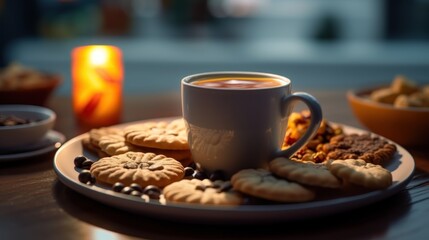 Cozy Tea Time with Cookies and a Candle
