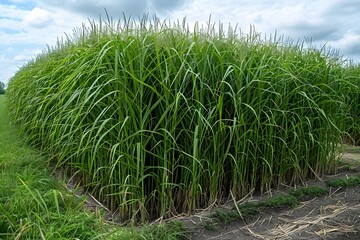 Tall Dense Grass Field with Cloudy Sky - Nature Landscape for Environmental Design and Agriculture