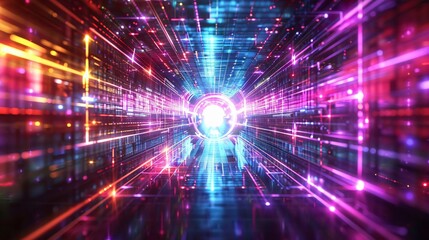 Obraz premium A vibrant, abstract tunnel of light showcasing vivid colors and dynamic movement, ideal for futuristic and digital themes.