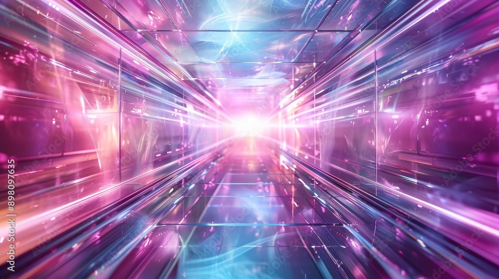 Poster vibrant light tunnel with dynamic colors, creating a surreal atmosphere for technology and futuristi