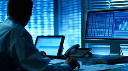 a government employee using a grp software to report on public spending. cost calculation through statistical data analysis.