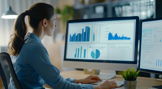 a government employee using a grp software to report on public spending. cost calculation through statistical data analysis.
