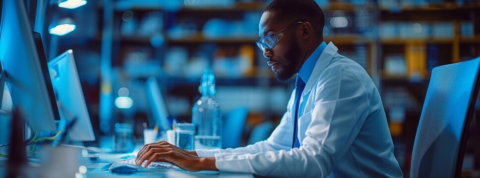 a african american government employee using a grp software to report on public spending. cost calculation through statistical data analysis. - Powered by Adobe