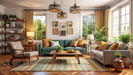 Cozy living room with blended decor, showcasing merged styles, intertwined furniture, and harmonious colors, symbolizing unity and love in a shared space.