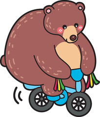 Illustration of cute bear icon.
Funny bear in daily activities elements.
A big bear driving a bicycle.