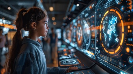 A computer science classroom for elementary school students / Modern classrooms in the future world