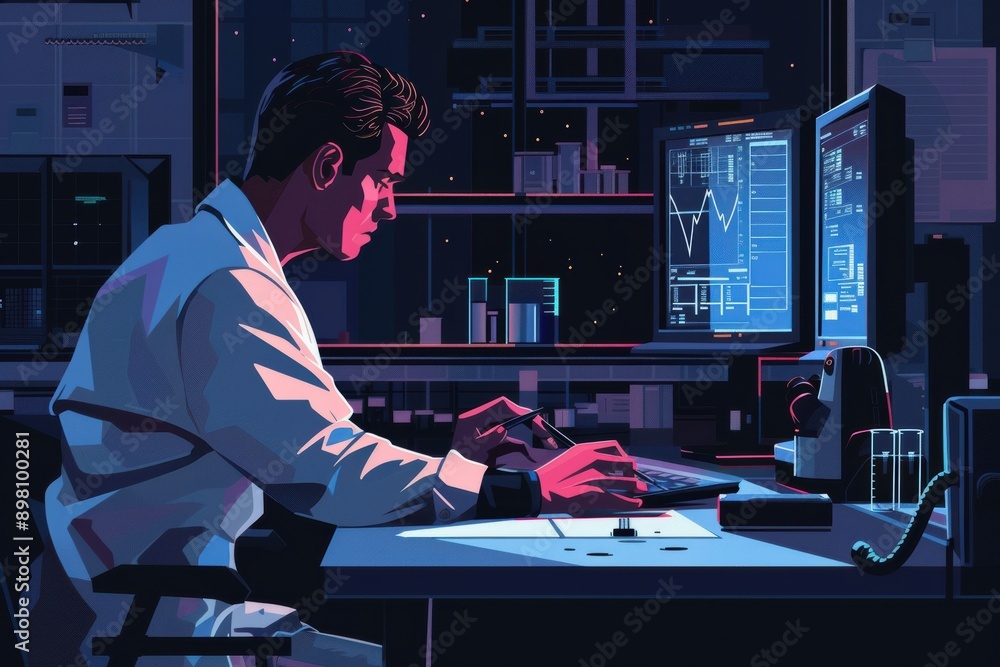 Aufkleber a forensic scientist analyzing evidence in a high-tech crime lab
