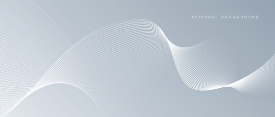 White abstract background with wavy lines. Digital future technology concept in the silver theme color.