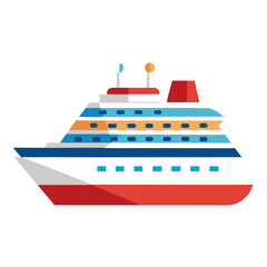Obraz premium large cartoon cruise ship in shades of red, blue, and white