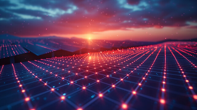 A visualization of a smart solar energy grid powered by neural networks