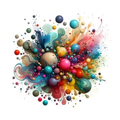 Watercolor illustration with colorful blots and splashes of paint on wite background. 