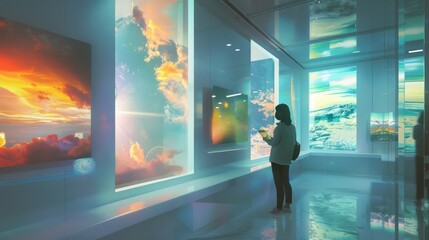 Fototapeta premium digital art exhibit where visitors interact with installations using smartphones to manipulate and personalize the artwork