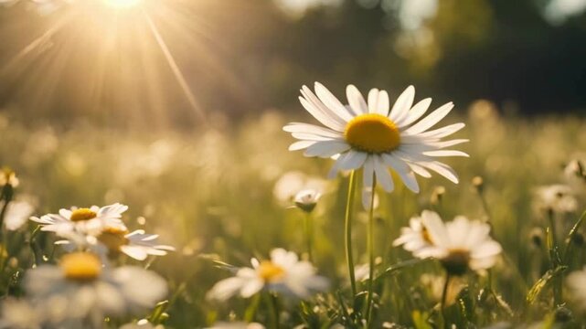 Daisy flower in meadow - beautiful daisy flowers