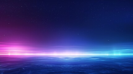 Fototapeta premium Abstract background with a starry night sky reflecting on a water surface illuminated with pink and blue lights
