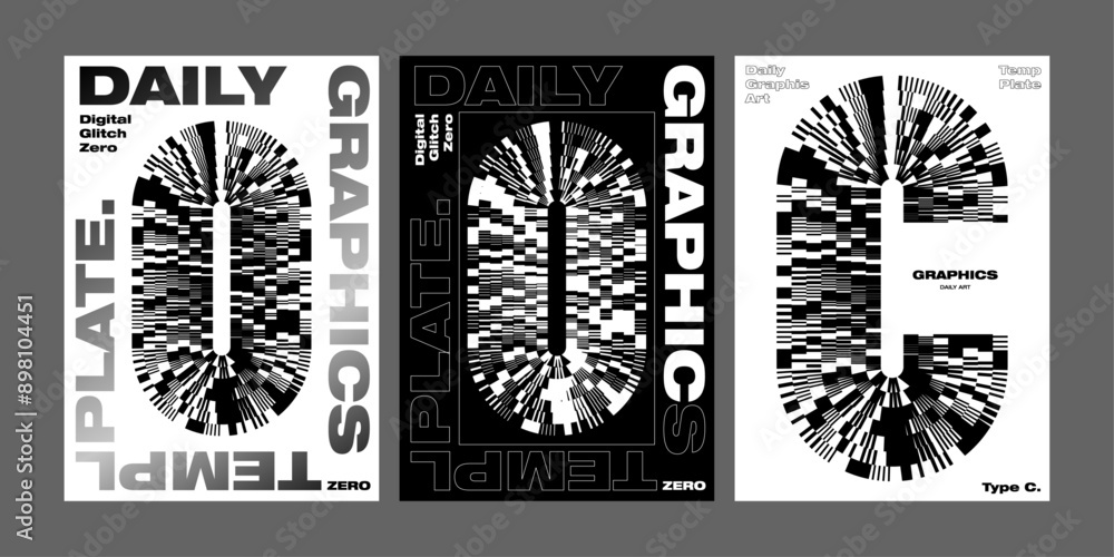 Aufkleber abstract digital glitch pattern poster design template set type c zero distorted artwork broken pixe