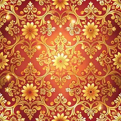 Red and Gold Floral Pattern Background.