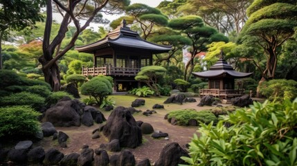 Fototapeta premium Serene Japanese Garden with Traditional Pavilions