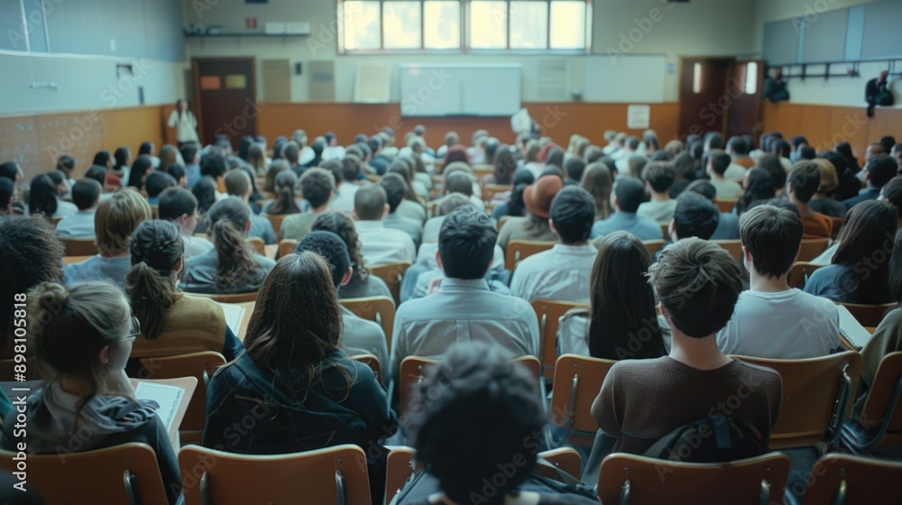 Poster students in the lecture hall. seminars and classes being taught by a teacher.