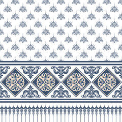 Fototapeta premium geometric seamless pattern , blue white damask design repeat fabric wallpeper , Decoration vintage background