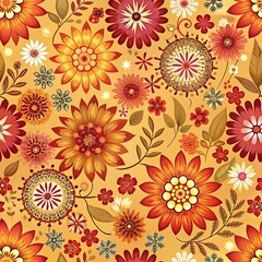 Fototapeta premium Floral Pattern in Orange and Red.