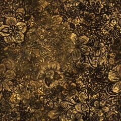 Golden flowers, pattern of intertwined golden flowers, background, texture of floral pattern abstract