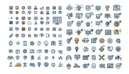 Business automation 50 icon set .With Concepts like Machine learning line icons.Robotics,iot, biometric,device,chip,robot,cloud computing and automation icon.Vector illustration,Simple line vector.