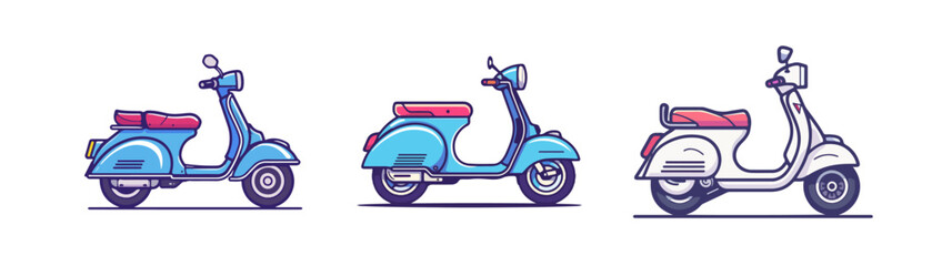 set of scooter isolated on white background