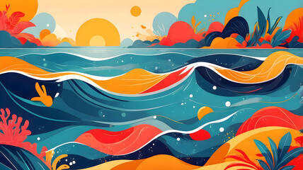 Abstract Ocean-Inspired Wave Art with Vibrant Colors