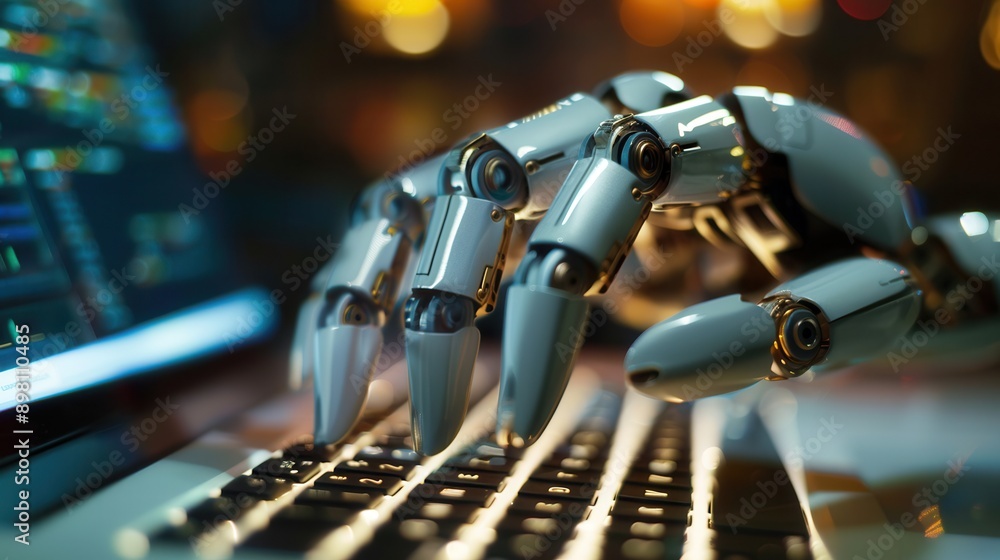 Leinwandbilder a robotic hand types on a laptop keyboard, highlighting the advancements in artificial intelligence 