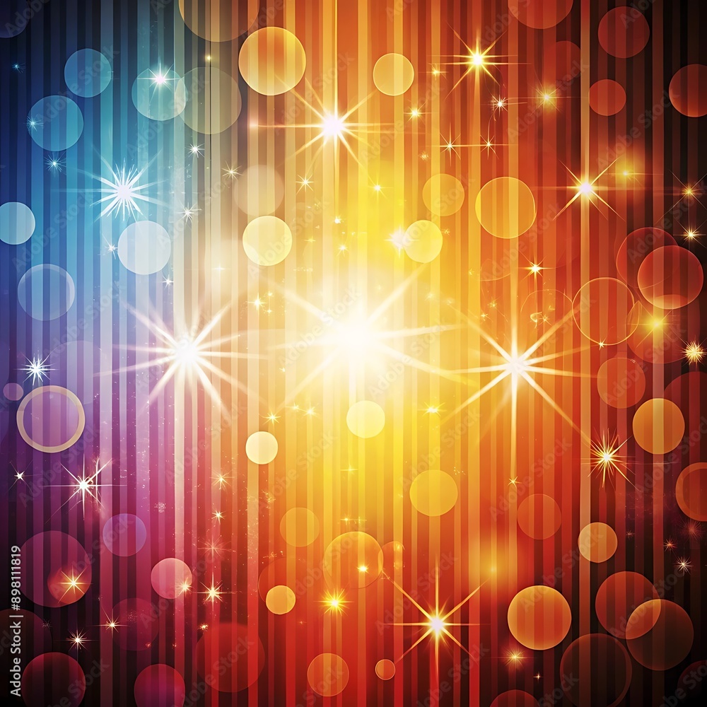 Poster abstract colorful background with bokeh lights and stripes.