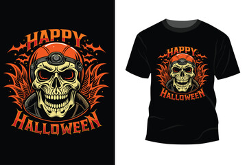 Happy Halloween Motorcycle rider skull t-shirt design illustration