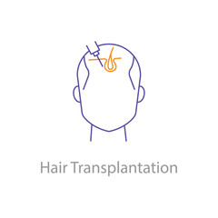 Fototapeta premium Hair Transplantation, Hair Restoration, Hair Surgery, Cosmetic Surgery, Hair Transplant Icon, Hair Transplant Vector, with editable stroke.