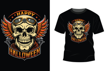 Fototapeta premium Happy Halloween Motorcycle rider skull t-shirt design illustration